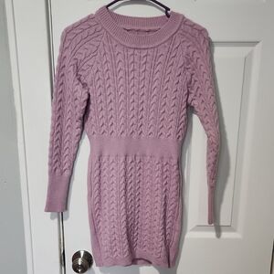 Lavender Cable Knit Sweater Dress